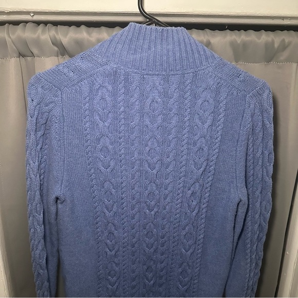 L.L. Bean Women's Preppy Zip-Up Blue Cotton Academia Cable Knit Sweater Size S - Picture 14 of 16